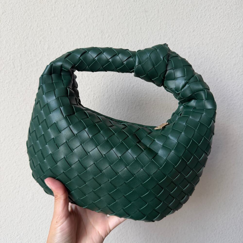 Urban Expressions Dark Green Woven Faux Leather Handbag NEW
